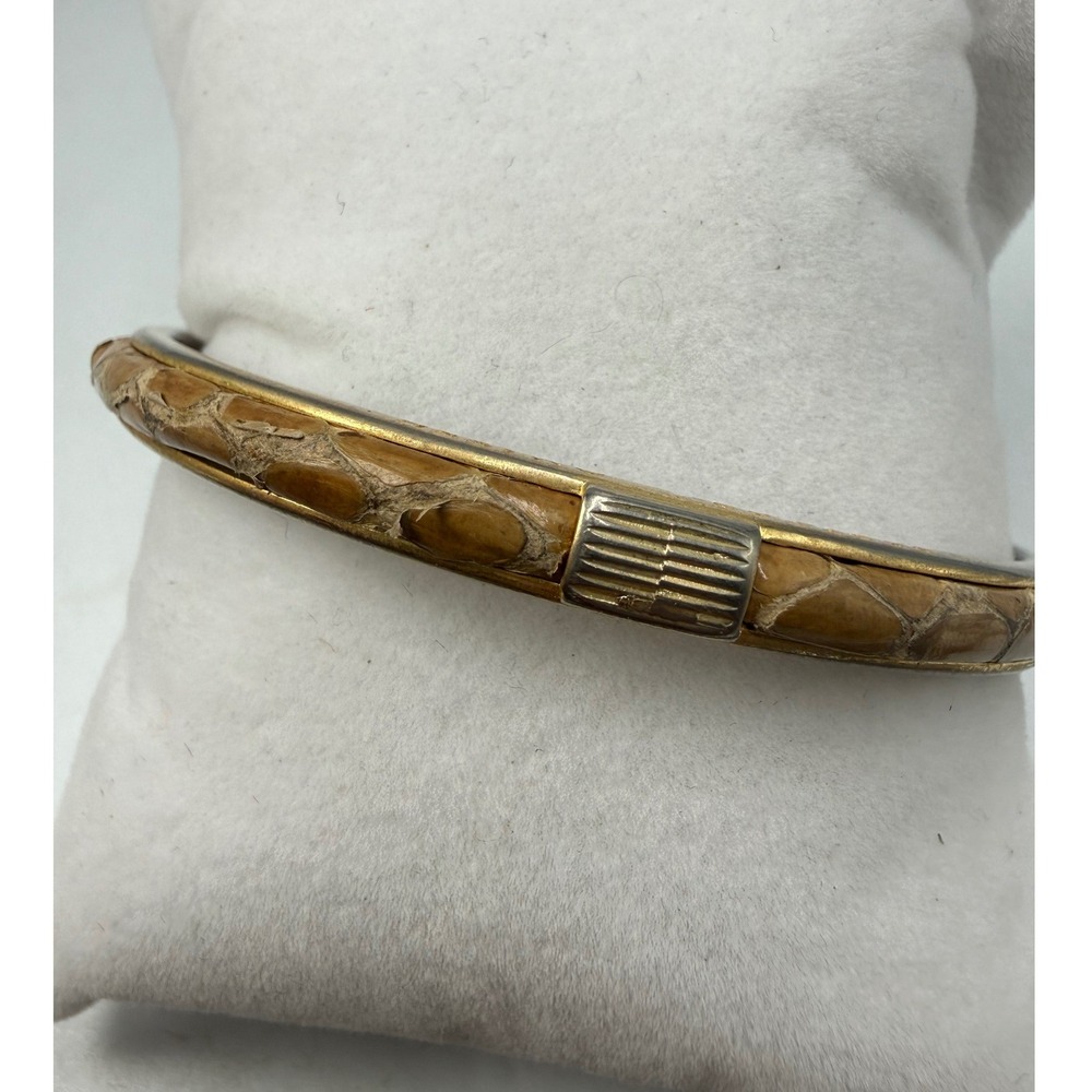 Maximo Florence Italy Snakeskin Inlay Bangle Bracelet Gold Tone Brown Tan Exotic